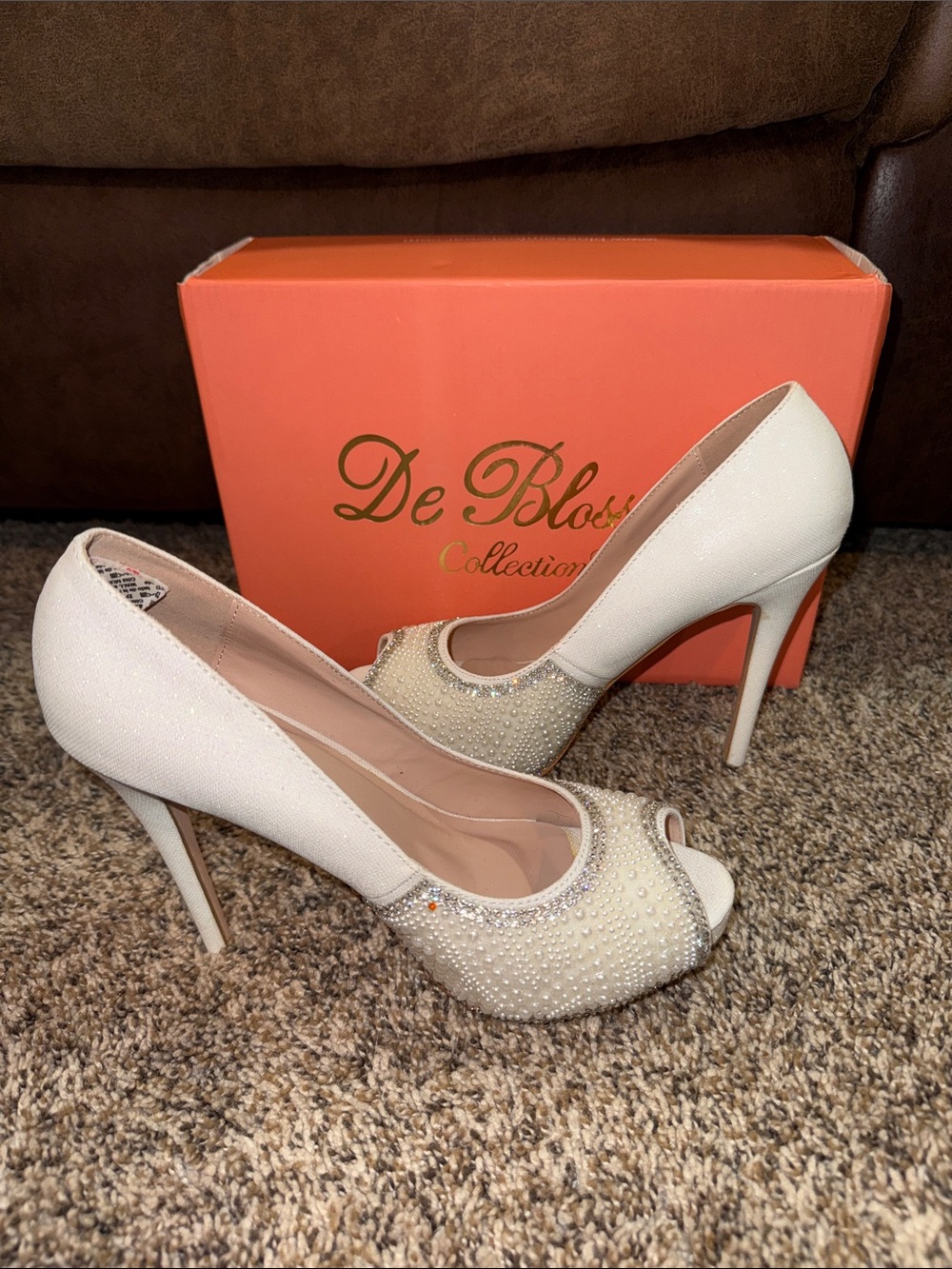 De Blossom Collection Ivory Crystal Peep-Toe Stilettos